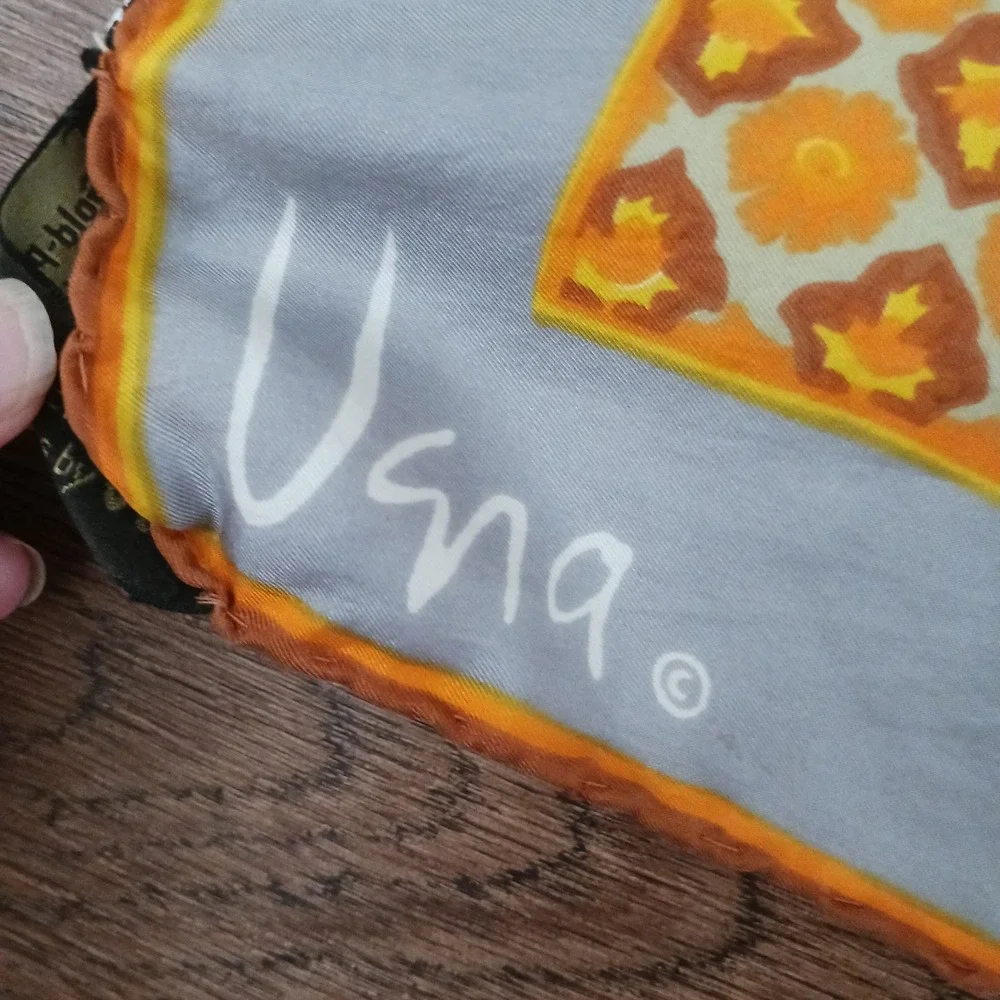 Vera Neumann Silk Scarf Gold Piece Collection Orange Floral Geometric Italy